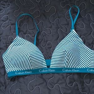 Calvin Klein lightly lined bra green striped